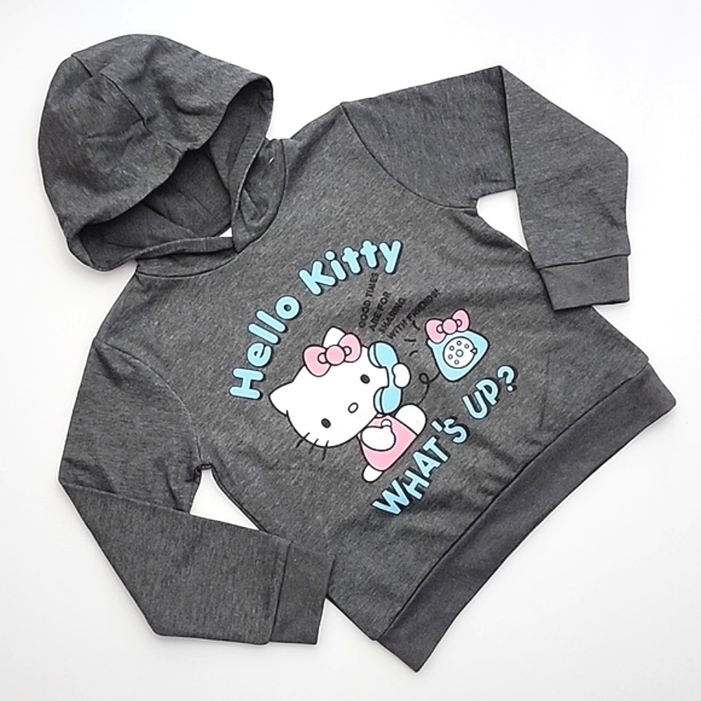 Hello Kitty Pullover Hoodie Heathered Grey Hello Kitty What's Up? Print Small